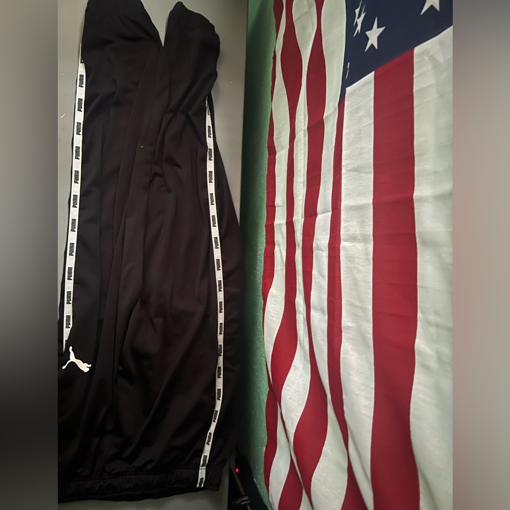 Puma Black Track Pants with Logo Stripes